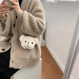 Maxbell Fashion Bear Plush Shoulder Bag Casual Women for Party Birthday Street White