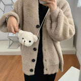 Maxbell Fashion Bear Plush Shoulder Bag Casual Women for Party Birthday Street White