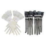 Maxbell Ladies Short Lace Gloves Tulle Wrist Length for Banquet Dress Evening Dance black