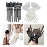 Maxbell Ladies Short Lace Gloves Tulle Wrist Length for Banquet Dress Evening Dance black