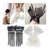 Maxbell Ladies Short Lace Gloves Tulle Wrist Length for Banquet Dress Evening Dance black