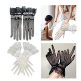 Maxbell Ladies Short Lace Gloves Tulle Wrist Length for Banquet Dress Evening Dance black