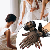 Maxbell Ladies Short Lace Gloves Tulle Wrist Length for Banquet Dress Evening Dance black