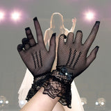 Maxbell Ladies Short Lace Gloves Tulle Wrist Length for Banquet Dress Evening Dance black