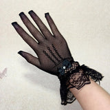 Maxbell Ladies Short Lace Gloves Tulle Wrist Length for Banquet Dress Evening Dance black