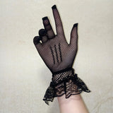 Maxbell Ladies Short Lace Gloves Tulle Wrist Length for Banquet Dress Evening Dance black