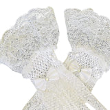 Maxbell Ladies Short Lace Gloves Tulle Wrist Length for Banquet Dress Evening Dance white