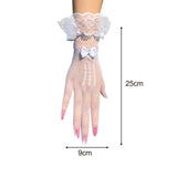 Maxbell Ladies Short Lace Gloves Tulle Wrist Length for Banquet Dress Evening Dance white