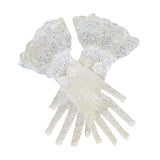 Maxbell Ladies Short Lace Gloves Tulle Wrist Length for Banquet Dress Evening Dance white