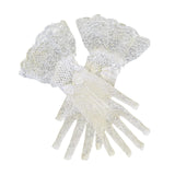 Maxbell Ladies Short Lace Gloves Tulle Wrist Length for Banquet Dress Evening Dance white