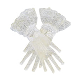 Maxbell Ladies Short Lace Gloves Tulle Wrist Length for Banquet Dress Evening Dance white