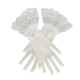 Maxbell Ladies Short Lace Gloves Tulle Wrist Length for Banquet Dress Evening Dance white