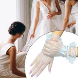 Maxbell Ladies Short Lace Gloves Tulle Wrist Length for Banquet Dress Evening Dance white