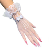 Maxbell Ladies Short Lace Gloves Tulle Wrist Length for Banquet Dress Evening Dance white