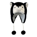 Maxbell Husky Plush Hat with Ear Flaps Cute Cosplay Costume Cap Cartoon Animal Black