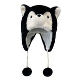 Maxbell Husky Plush Hat with Ear Flaps Cute Cosplay Costume Cap Cartoon Animal Black