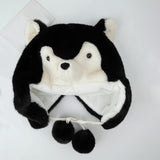 Maxbell Husky Plush Hat with Ear Flaps Cute Cosplay Costume Cap Cartoon Animal Black