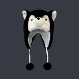 Maxbell Husky Plush Hat with Ear Flaps Cute Cosplay Costume Cap Cartoon Animal Black