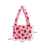 Maxbell Fashion Hobo Plush Bag Tote Pouch Purse Heart Shoulder Bag for Vacation Pink