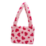 Maxbell Fashion Hobo Plush Bag Tote Pouch Purse Heart Shoulder Bag for Vacation Pink