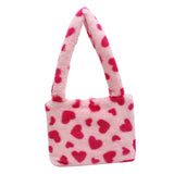 Maxbell Fashion Hobo Plush Bag Tote Pouch Purse Heart Shoulder Bag for Vacation Pink