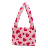 Maxbell Fashion Hobo Plush Bag Tote Pouch Purse Heart Shoulder Bag for Vacation Pink