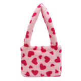 Maxbell Fashion Hobo Plush Bag Tote Pouch Purse Heart Shoulder Bag for Vacation Pink