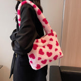 Maxbell Fashion Hobo Plush Bag Tote Pouch Purse Heart Shoulder Bag for Vacation Pink