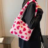 Maxbell Fashion Hobo Plush Bag Tote Pouch Purse Heart Shoulder Bag for Vacation Pink