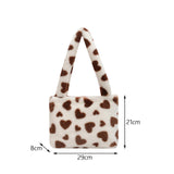 Maxbell Fashion Hobo Plush Bag Tote Pouch Purse Heart Shoulder Bag for Vacation Brown