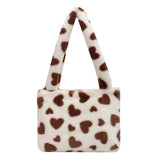 Maxbell Fashion Hobo Plush Bag Tote Pouch Purse Heart Shoulder Bag for Vacation Brown