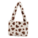 Maxbell Fashion Hobo Plush Bag Tote Pouch Purse Heart Shoulder Bag for Vacation Brown