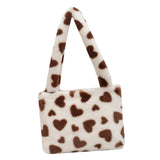 Maxbell Fashion Hobo Plush Bag Tote Pouch Purse Heart Shoulder Bag for Vacation Brown