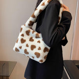 Maxbell Fashion Hobo Plush Bag Tote Pouch Purse Heart Shoulder Bag for Vacation Brown