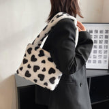 Maxbell Fashion Hobo Plush Bag Tote Pouch Purse Heart Shoulder Bag for Vacation Black