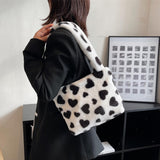 Maxbell Fashion Hobo Plush Bag Tote Pouch Purse Heart Shoulder Bag for Vacation Black