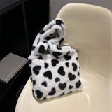 Maxbell Fashion Hobo Plush Bag Tote Pouch Purse Heart Shoulder Bag for Vacation Black