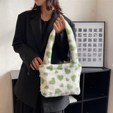 Maxbell Fashion Hobo Plush Bag Tote Pouch Purse Heart Shoulder Bag for Vacation Green