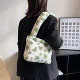 Maxbell Fashion Hobo Plush Bag Tote Pouch Purse Heart Shoulder Bag for Vacation Green