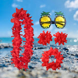 Maxbell Hawaiian Necklace Costume Set Beach Womens Fancy Dress Dress Decor Headband Red