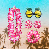 Maxbell Hawaiian Necklace Costume Set Beach Womens Fancy Dress Dress Decor Headband Rose Red