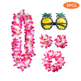 Maxbell Hawaiian Necklace Costume Set Beach Womens Fancy Dress Dress Decor Headband Rose Red