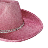 Maxbell Sparkly Glitter Cowboy Hat Wide Brim Cowgirl Hat Headwear for Carnival Pink