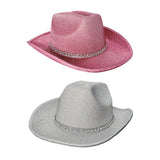 Maxbell Sparkly Glitter Cowboy Hat Wide Brim Cowgirl Hat Headwear for Carnival Pink