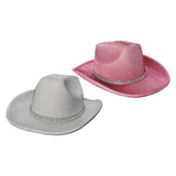 Maxbell Sparkly Glitter Cowboy Hat Wide Brim Cowgirl Hat Headwear for Carnival Pink