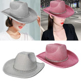 Maxbell Sparkly Glitter Cowboy Hat Wide Brim Cowgirl Hat Headwear for Carnival Pink