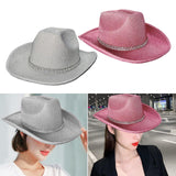 Maxbell Sparkly Glitter Cowboy Hat Wide Brim Cowgirl Hat Headwear for Carnival Pink