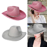 Maxbell Sparkly Glitter Cowboy Hat Wide Brim Cowgirl Hat Headwear for Carnival Pink