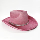 Maxbell Sparkly Glitter Cowboy Hat Wide Brim Cowgirl Hat Headwear for Carnival Pink