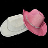 Maxbell Sparkly Glitter Cowboy Hat Wide Brim Cowgirl Hat Headwear for Carnival Pink